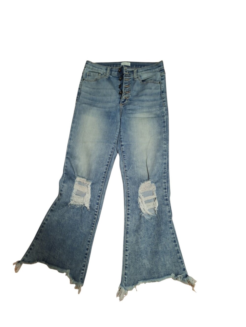 Sneak Peek Light Blue Distressed Flare Cropped Jeans Ladies 27 Button Fly